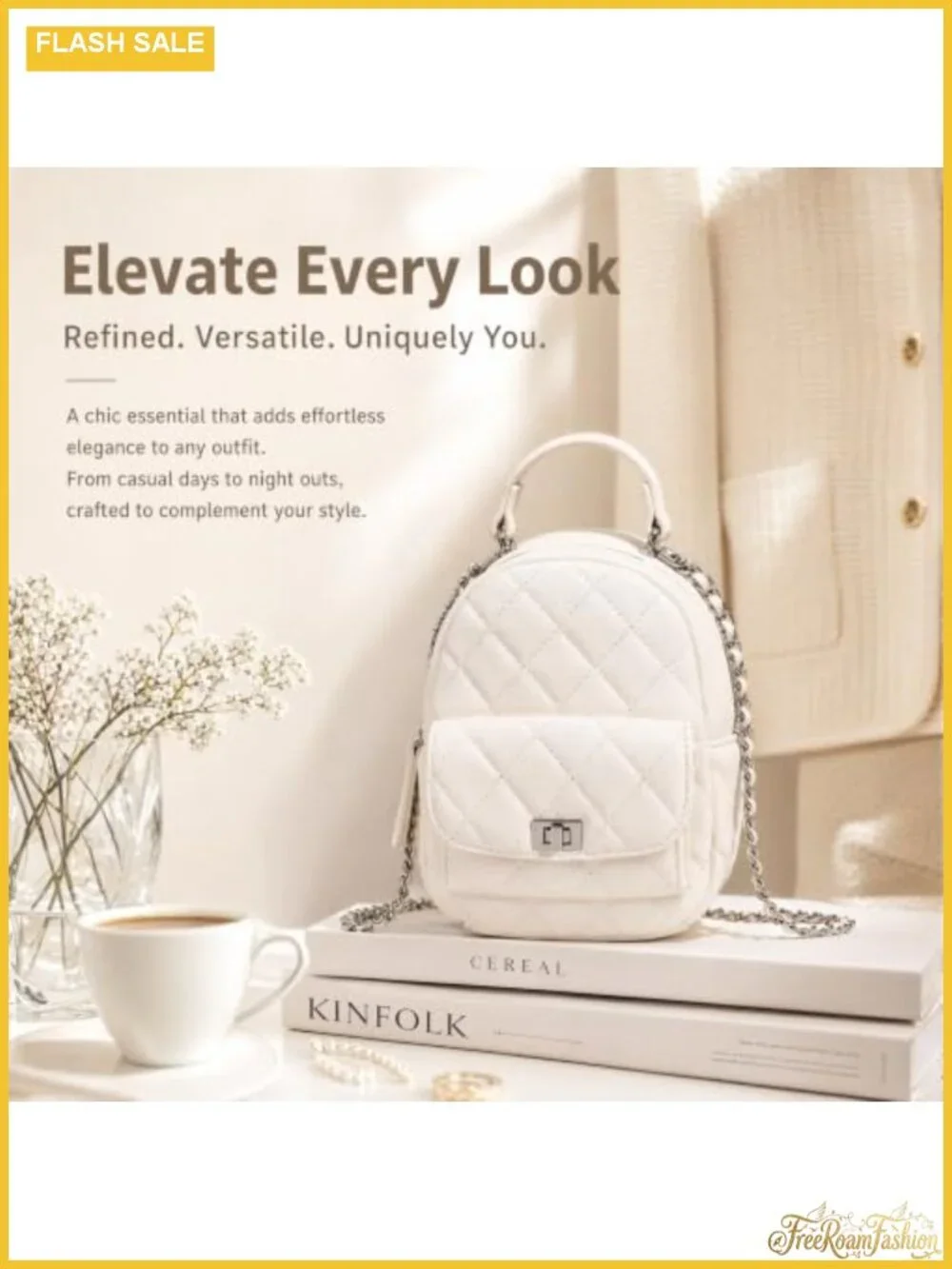 Quilted Mini Backpack Purse, Women's Faux Leather Backpack with Chain Strap, 3
